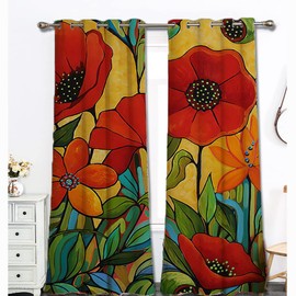 Xiongfeng Floral Curtains Blackout Colorful Flowers Vintage Window Panels Room Darkening Leaves Pattern Nursery Curtain Drapes Thermal Insulated for Living Room Dining Room, 52" × 63", 2 Panels