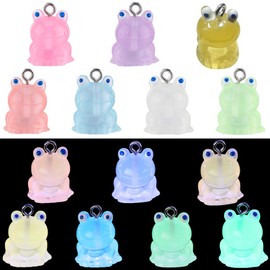 SUNNYCLUE 24 Pieces 6 Colors Fluorescent Frog Charm Resin Frog Charm Resin Charm Cute Charm Animal Pendant Mini Glow in the Dark Parts Earrings Resin Frog Necklace Bracelet Resin Keychain Metal Parts