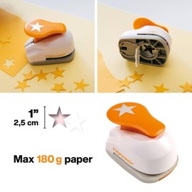 Fiskars Motive Lever Punch, Star, Diameter 2.5 cm, for Left And Right Handers, Steel/Plastic, White/Orange, Lever Punch, M, 1004722