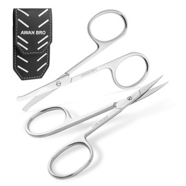 Premium Curved and Rounded Facial Hair Scissors for Men & Women, Silver Stainless Steel Mustache, Nose, Beard, Eyebrow, Eyelashes and Ear Hair Cutting Scissors. Trimming Scissors Come With Pouch.