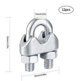 12 Pcs Wire Rope Clips Clamps, U Bolt Saddle Fastener, U Shaped Clamps, Stainless Steel Wire Ropes, U Bolt Clamp, Ø 6mm 1/4" Wire Rope Grips