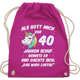Shirtracer - Gym Bag Backpack - 40th Birthday - When God Created Me 40 Years Ago He Grinned - Unicorn Head, 02 Fuchsia, Unit size