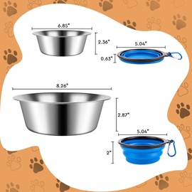 6 Pack Stainless Steel Dog Bowls, Metal Dog Water Bowls, 6.9" Basic Pet Food Bowl for Large Medium Small Dog, 30oz No Spill Replacement Bowl for Elevated Stand