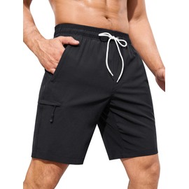 SILKWORLD Mens Swim Trunks with Compression Liner 9 Inch Inseam Quick Dry Bathing Suits Summer Beach Swimming Shorts with Zip Pockets,Black,2X-Large
