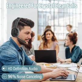 MONODEAL Bluetooth Headset, Wireless Headset Microphone with Active Noise Cancelling (ANC), [40 Hours Playtime & 10 M Range]