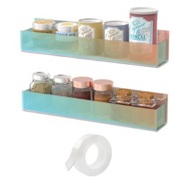 VAEHOLD Adhesive Acrylic Spice Rack with Nano Double Sided Tape Wall Mount Organizer, Wall Spice Rack With Shelf Ends for Kitchen Cabinet Door - 2 Pack 11 4/5‘’ Shelves (Colorful)