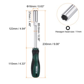 HARFINGTON Metric Nut Driver 11mm CR-V Non-Magnetic Tip Hollow Shafts Hex Socket Screwdriver with Non-Slip Handle for Automobile Repair