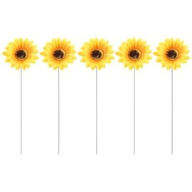 5 Pcs Metal Sunflower Garden Stakes Art Decor Outdoor Flower Stick for Flower Yard Outside Pathway Patio Yard Lawn Decor（Metal stems, silk petals）