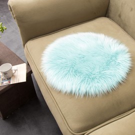 Teppich Wölkchen Faux Sheepskin, Lambskin, Imitation Fur Round, Round Fur Rug, Fur Seat Cushion, Chair Cushion, Fur for Chairs, Faux Fur Chair Cushion – Turquoise Blue, 45 cm Round