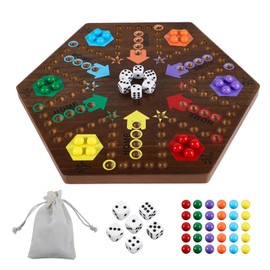 Medikaison Wahoo Marble Board Game 4 and 6 Players 2 Sided Painted Thicken Wood Board Game for Family Friends Party