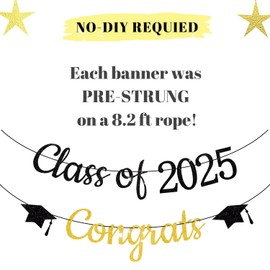Pre-Strung Graduation Banner 2025&Congrats Grad Banner-8.2 ft Rope-Middle School, Senior, High School College Graduation Party Supplies