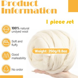Felting Wool 250g Core Wool for Needle Felting, White Felting Wool Packs Synthetic Wool Roving for DIY Crafts