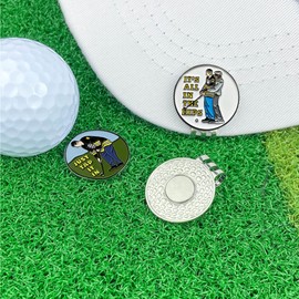 DUNGGLE Golf Ball Marker with Magnetic Golf Hat Clip, Golf Accessories, Funny Golf Gifts Golf Decorationgs for Men Golf Lovers (Just tap it in& It's All in The Hips)