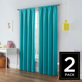 Eclipse Kendall Modern Thermaback Blackout Window Curtains, Rod Pocket, Insulating and Noise Reducing Window Curtains, 84 Inch Long x 42 Inch Wide, Curtain Panel Set, 2 Pack, Turquoise
