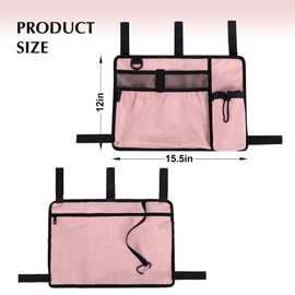 Walker Bags for Folding Walker Accessories Seniors Pouch Cup Holder Carry Organizer Storage Drive with Pockets Velcor Detachable -Pink