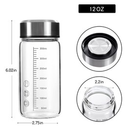 12Oz Small Glass Water Bottle with Lid and Sleeve,0.15in/3.8mm Thick Glass Shaker Bottles for Protein Mixes,Juicing,Smoothies,Infused Water,Beverage,Reusable Small Juice Bottles (2 Pieces)