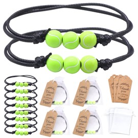 Tennis Charm Bracelets 24 Pack Tennis Party Favors Tennis Adjustable Wristbands Goodie Bag With Thank You Kraft Tags and White Gift Bags for Girls Women Sports Birthday Party Team Player Gifts