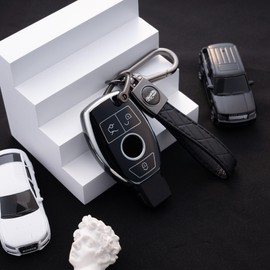 Flensent Key Fob Cover with Keychain for Benz A C E R S G M CLS CLK AMG ML SL SLK GLC GLE GLS (Black)