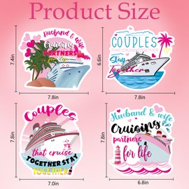 Couple Cruise Door Decorations Magnetic - 4 Pcs Large Cruise Ship Palm Tree Pink Heart Lighthouse Stay Together Anniversary Magnets for Husband and Wife Ship Cabin Car Door Fridge Stickers