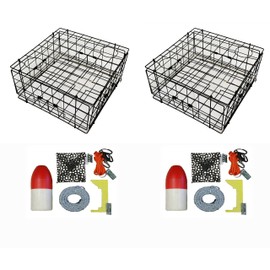 2-Pack of KUFA Vinyl Coated Crab Traps & Accessory Kits (100' Lead Core Rope, Caliper,Harness,Bait Case & 14" Red/White Float) (S60+CAC3) x2K