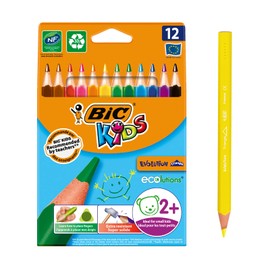 BIC Kids Evolution ECOlutions, Triangular Colouring Pencils, Ideal for School, Assorted Colours, Pack of 12