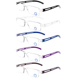 DOOViC 5 Pack Rimless Reading Glasses Blue Light Blocking Computer Readers Anti Eyestrain 4.00