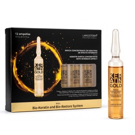 Keratin Gold Lanosterín Profesional - Ampollas de Shock Concentrado de Keratina, Tratamiento Capilar Intensivo Anti-Frizz para Cabello Seco y Dañado, 
