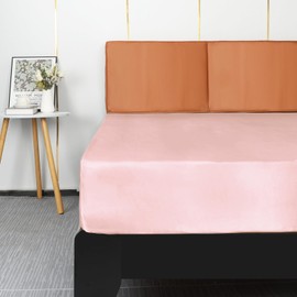 Lirex Satin Fitted Sheet, Luxurious Silky Smooth Polyester Bedding Soft Deep Pocket Bed Sheets Mattress Cover, Twin XL, Light Pink