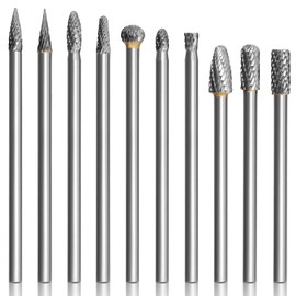 10Pcs Long Carbide Burr Set 1/4" Shank Die Grinder Bits, HOMEIDOL 4"(100mm) Long Rotary Files Tungsten Carbide Rotary Burr Set, Carbide Drill Bits for Metal Stone Wood Carving Engraving Deburring