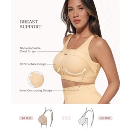 FeelinGirl Womens' Front Closure Post Surgical Compression Bra for Women Mastectomy Bras with Breast Support Band, Saddle Brown, 3X-Large