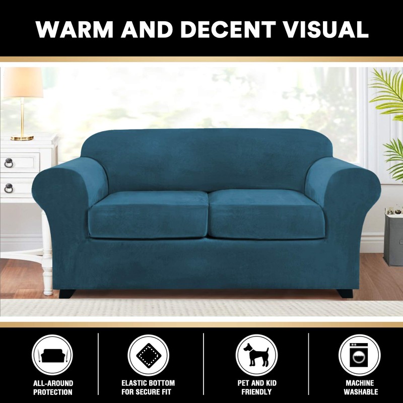 PrinceDeco Velvet Couch Cover Loveseat Covers for 2 Cushion Couch