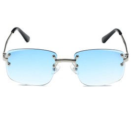 Ggpyyon Rectangular Rimless Sunglasses Rectangular Glasses Square Frameless Sunglasses for Men and Women, Silver/Gradient Blue