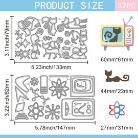 GLOBLELAND Atomic Retro TV Cat Cutting Dies Metal Television Kitten Die Cuts Animals Cutting Embossing Templates for Scrapbooking Crafts Paper Cards Making