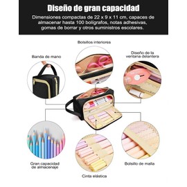 MAIXONIC Estuche para Lápices de Gran Capacidad con 4 Compartimentos, Lapicera Expandible y Organizador de Papelería, Ideal para Escuela, Oficina y Trabajo (Negro)