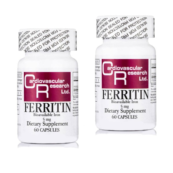 Cardiovascular Research Ferritin Iron Supplement for Women and Men 5 mg 120 Capsules - 2 Pack Saver