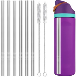 6 PCS Metal Replacement Straws for Owala Water Bottle 24 oz 32 oz, Reusable Stainless Steel Straws with 2 Cleaning Brush Compatible with Owala Water Bottle