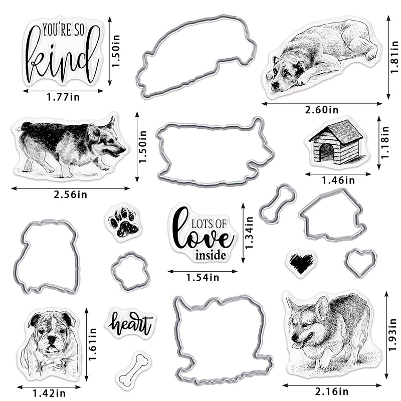 Greeting Words Dogs Background Stamps and Dies for Card Making,
