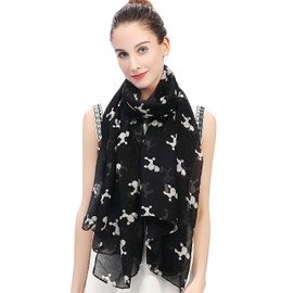 Lina & Lily Poodle Dog Print Women's Scarf Shawl Wrap Lightweight (Black & White)