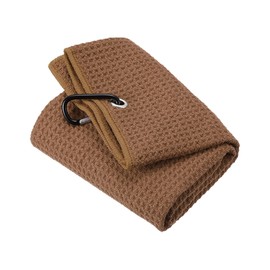 PATIKIL 60x40cm Tri-Fold Golf Towel Waffle Pattern Towel Soft Fiber Strong Absorption with D Clip for Golf Enthusiasts Brown