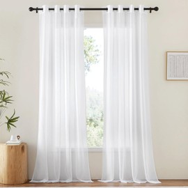 YAYUSI 2 Paneles Cortinas Translucidas Blanco, Cortinas Transparentes para Recamara y Sala, Con Ojales En La Parte Superior Para Barra, Cortina Para Sala, Dormitorio, Cocina, Baño(2 Paneles,132x241cm)