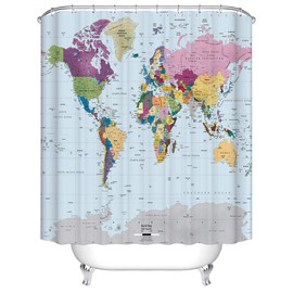Boyouth World Map Pattern Digital Print Bath Shower Curtains for Bathroom,Polyester Waterproof Fabric Bath Curtain with 12 Hooks,70x70 Inches,Multicolor