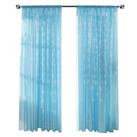 Omabeta Elegant Window Curtain Snowflake Pattern Window Voile for Dining Room for Living Room(Sky Blue Snowflakes)