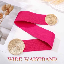 Tgirls - Cinturón elástico para mujer, cintura ancha, elástico y delgado, con hebilla de cincha, cintura clásico para vestidos, Rosa+hebilla dorada, S