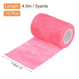 uxcell 12 Rolls Adhesive Elastic Tape Elastic Bandage,3" x 5 Yards Sports Elastic Wrap Flexible Stretch Athletic Wrist Tape for Tennis Racquet Grip Sports Knee Ankle,Pink