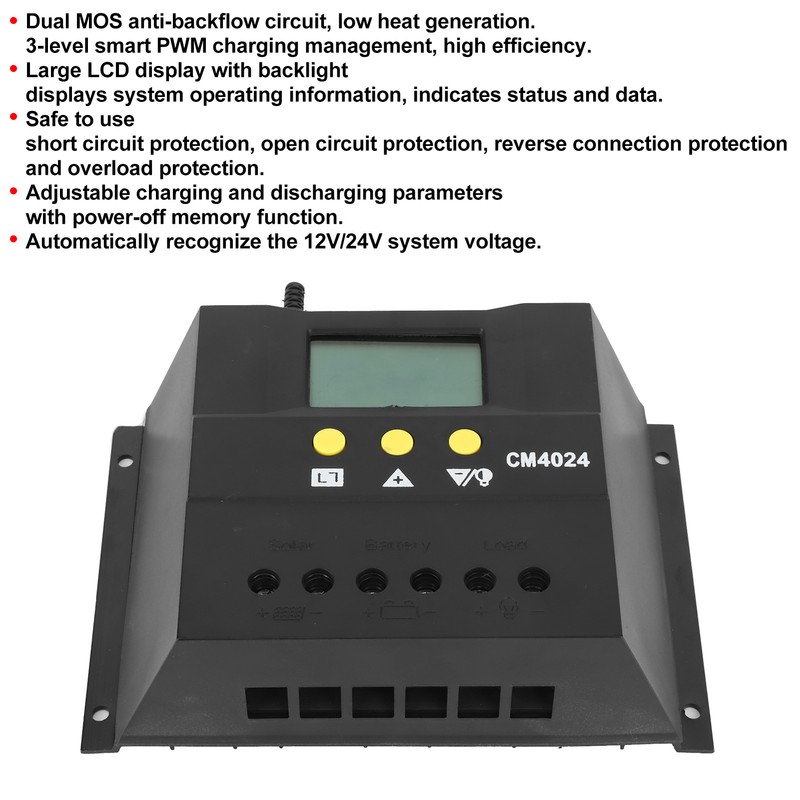 12V 24V 40A Solar Charge Discharge Controller LCD Display PWM
