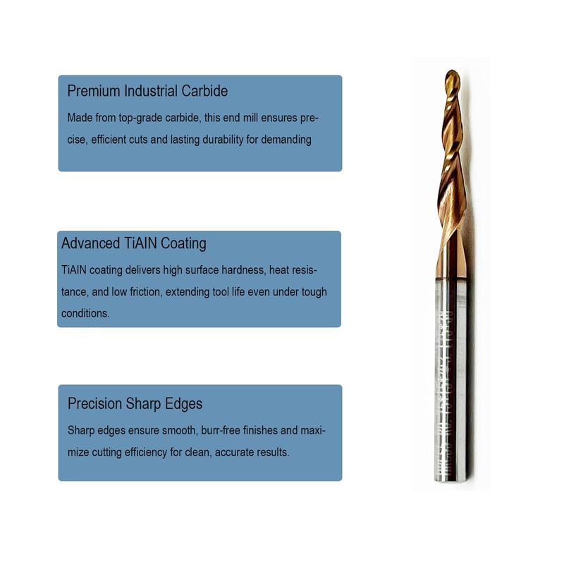Hwaynct 5Pcs Tapered Ball Nose End Mill Set, 1/8” Shank,