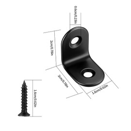 30pcs L-Shaped Angle L-Shaped Angle Bracket Right Angle Bracket Right Angle Hook Angle Bracket Stainless Steel with Screws Black 20x20x2.0mm