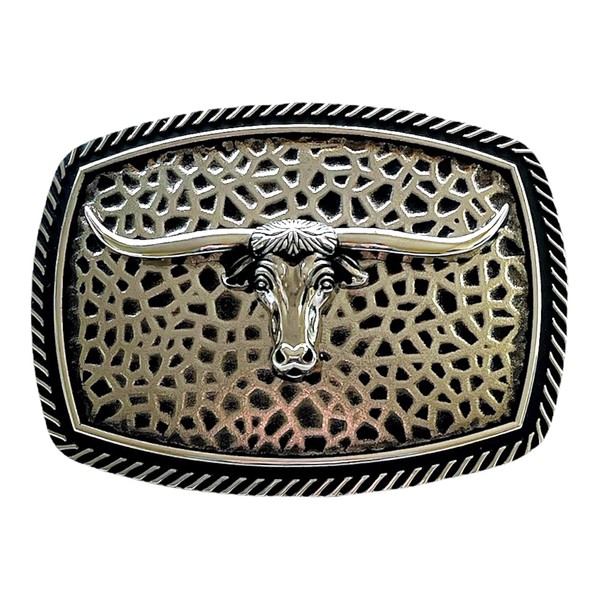 H27 Western Cowboy Buckle with Embossed Details, metallic silver, L