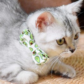 Cat Collar Breakaway with Bell and Accessories, Printing Kitten Collar Bowtie for Kitty 19 Colors Adjustable 7.5-11in(Avocado)