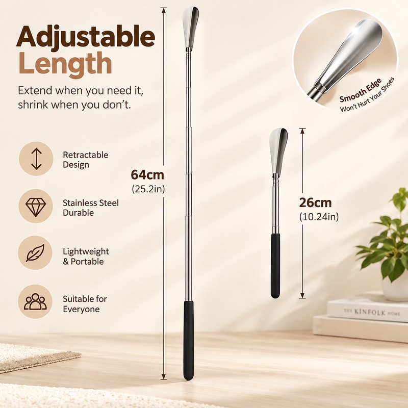 Retractable Stainless Steel Shoe Horn for Easy Shoe Wearing –